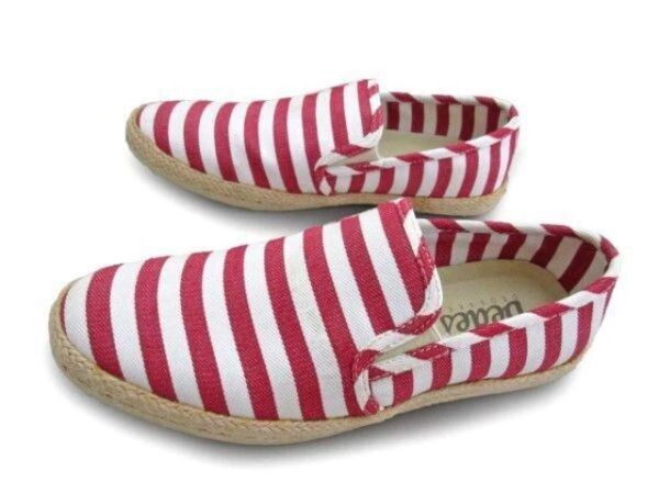 1 jpy ~L905 new goods Dedes jute to coil slip-on shoes shoes 25. border pattern RED×WHITE*