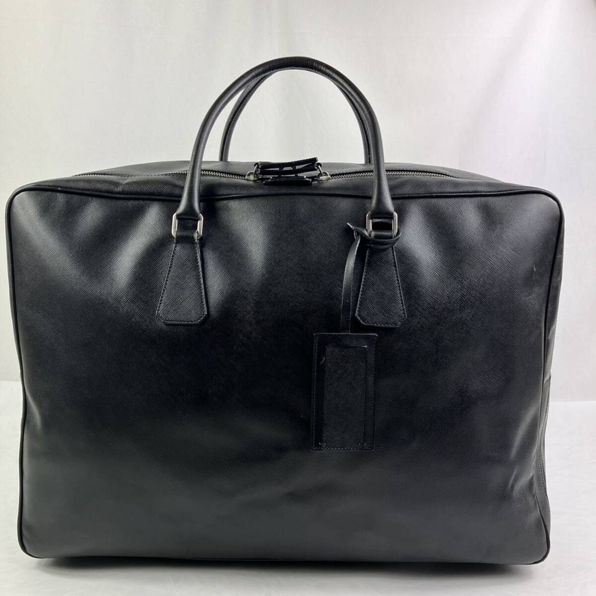 1円【定価65万円×極美品×三角ロゴ】PRADA プラダ 2way ボストンバッグ ショルダーバッグ ビジネスバッグ サフィアーノレザー 黒の画像2