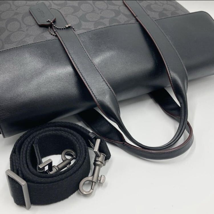 相場価格￥86,900- 極美品 COACH コーチ F77858 カウレザー × PVC ハミルトン シャドー シグネチャー ポートフォリオ 2WAY ビジネスバッグ_画像8