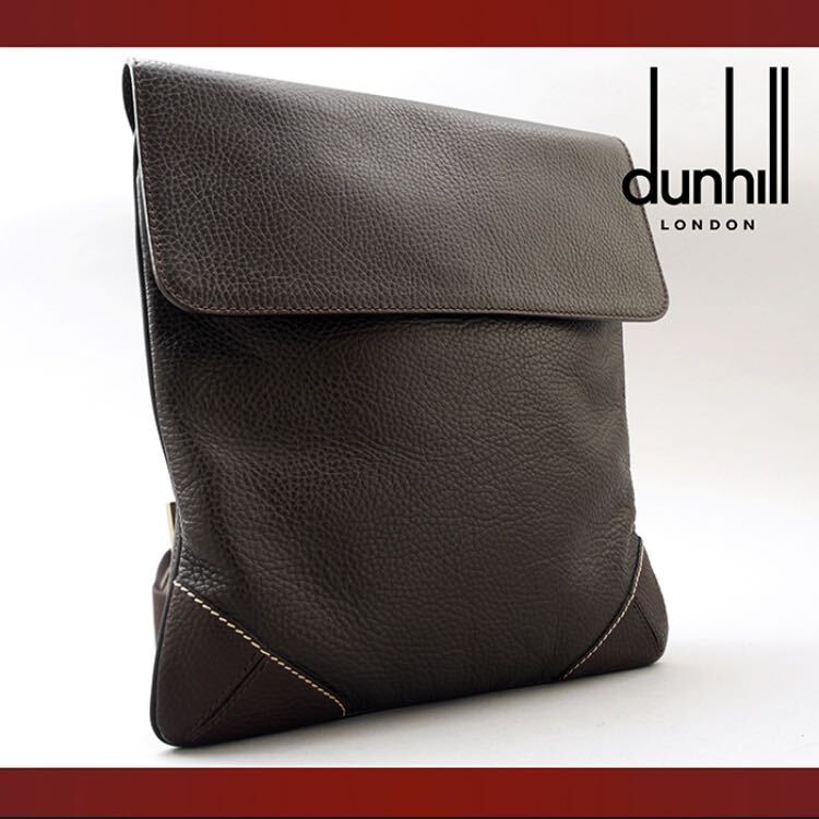 1 jpy [ new goods unused goods ]dunhill shoulder bag sakoshu diagonal .. shoulder .. silver metal fittings leather dark brown men's Dunhill flape