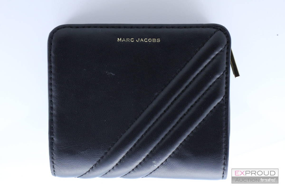 良品★R95 MARC JACOBS マークジェイコブス 財布 ブラック レディース 小銭入れあり 折りたたみ財布 約9.5×11×3.5cm 正規品の画像2