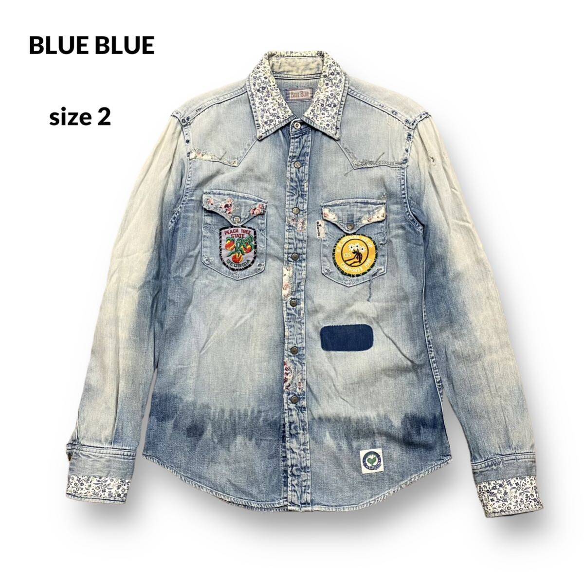 BLUEBLUE パッチワーク リペア加工 リメイク デニムシャツ 1 BLUEBLUE パッチワーク リペア加工 リメイク デニムシャツ 1