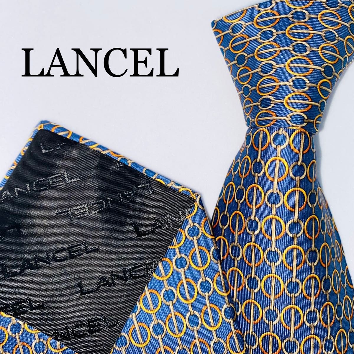 LANCEL ランセル　シルクネクタイ　高級　フランス製　絹100% 総柄　紫 ブランドネクタイ ネクタイ シルク