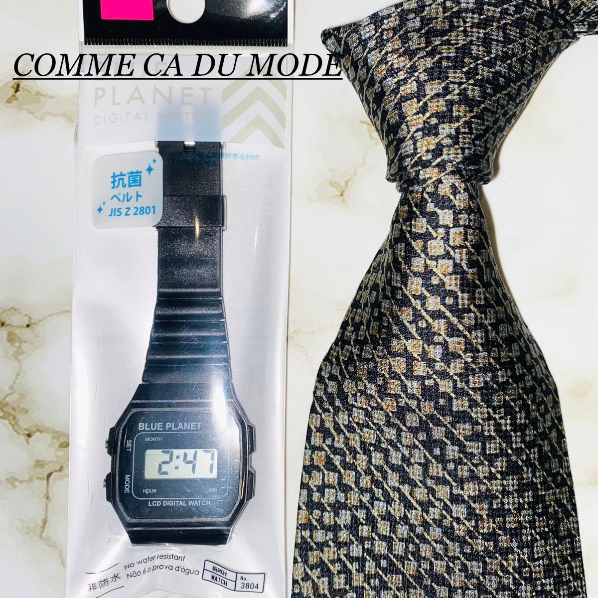 【腕時計セット】COMME CA DU MODE シルクネクタイ　日本製　総柄 ブランドネクタイ ネクタイ　腕時計　チープ時計