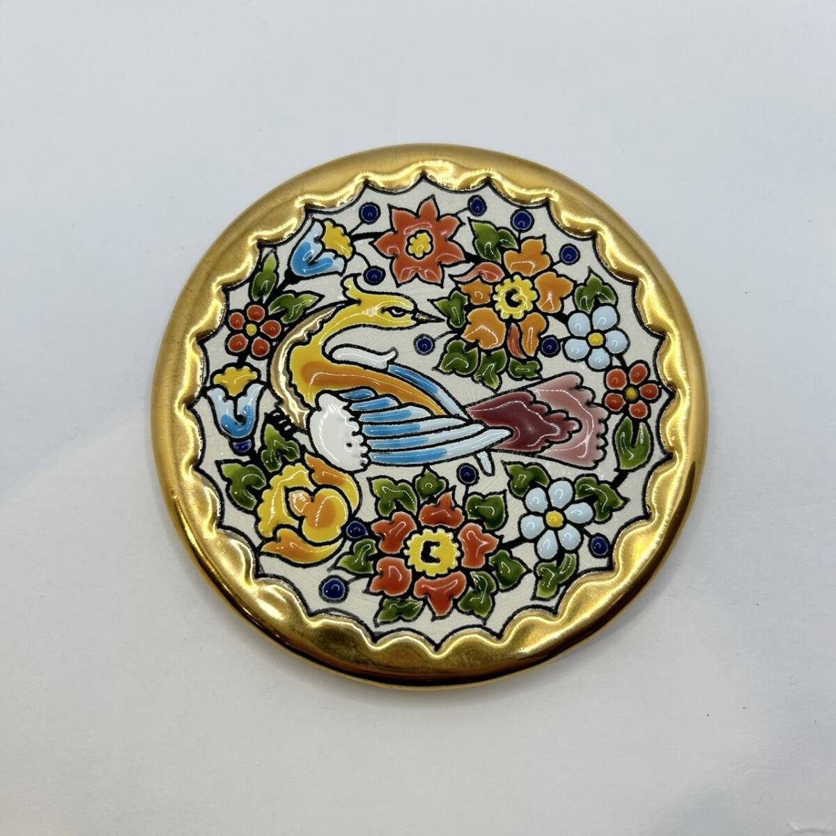 CEARCO/セアルコ プレート 24K 陶製 絵皿 皿 金 スペイン セビリア焼き セビリア 鳥模様 花模様 花 金彩 レア アンティーク spain AD0501_画像2