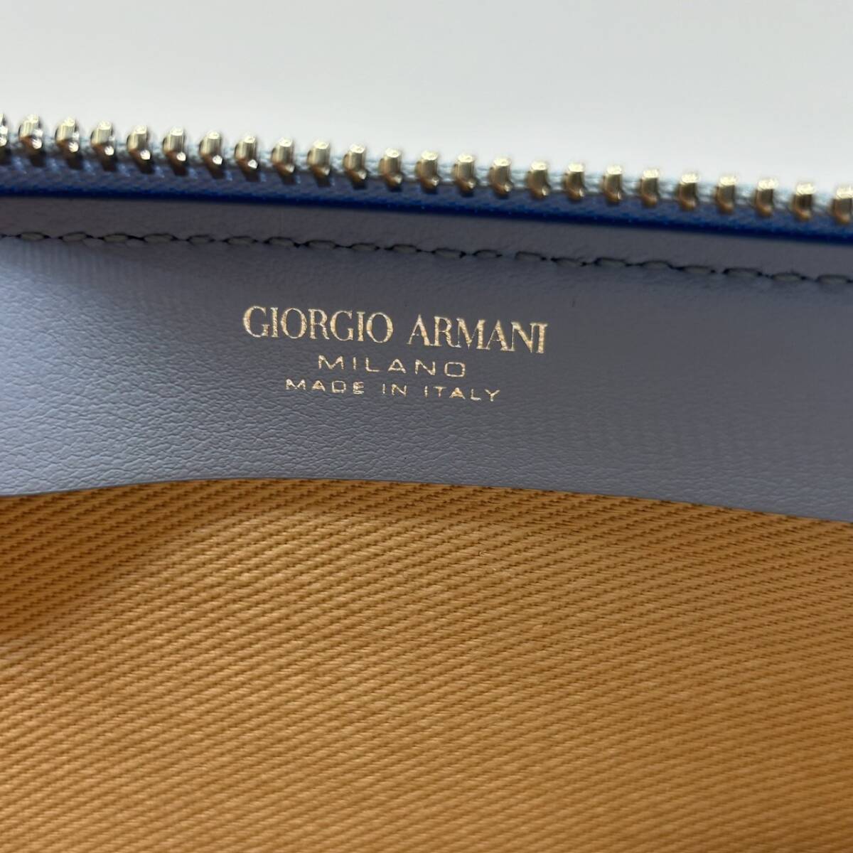 A) GIORGIO ARMANI /joru geo Armani YKK clutch bag light blue blue blue Armani clutch bag lady's men's D2003