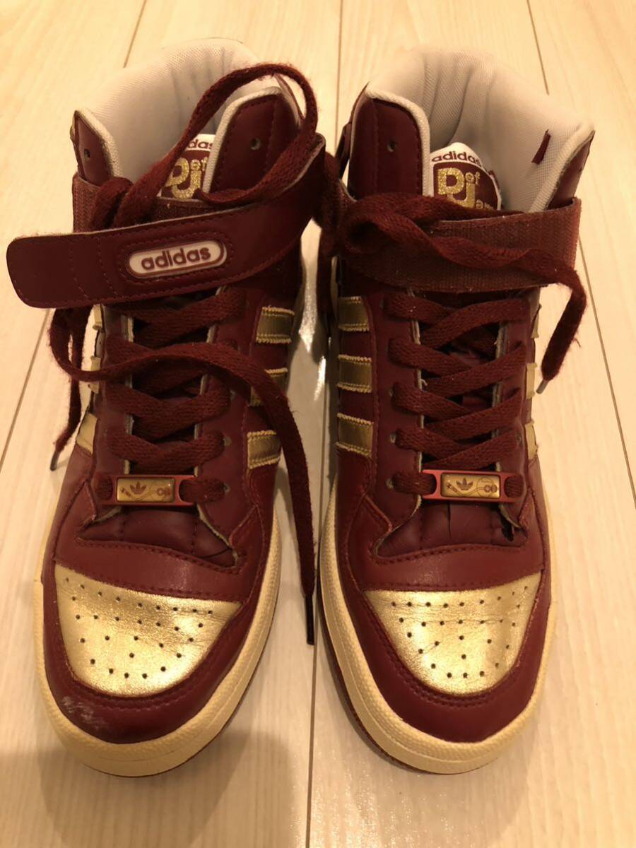 Men's Adidas Def Jam 25th Anniversary Forum Mid Sneakers Rouge/Gold/White UK 8.5_画像4