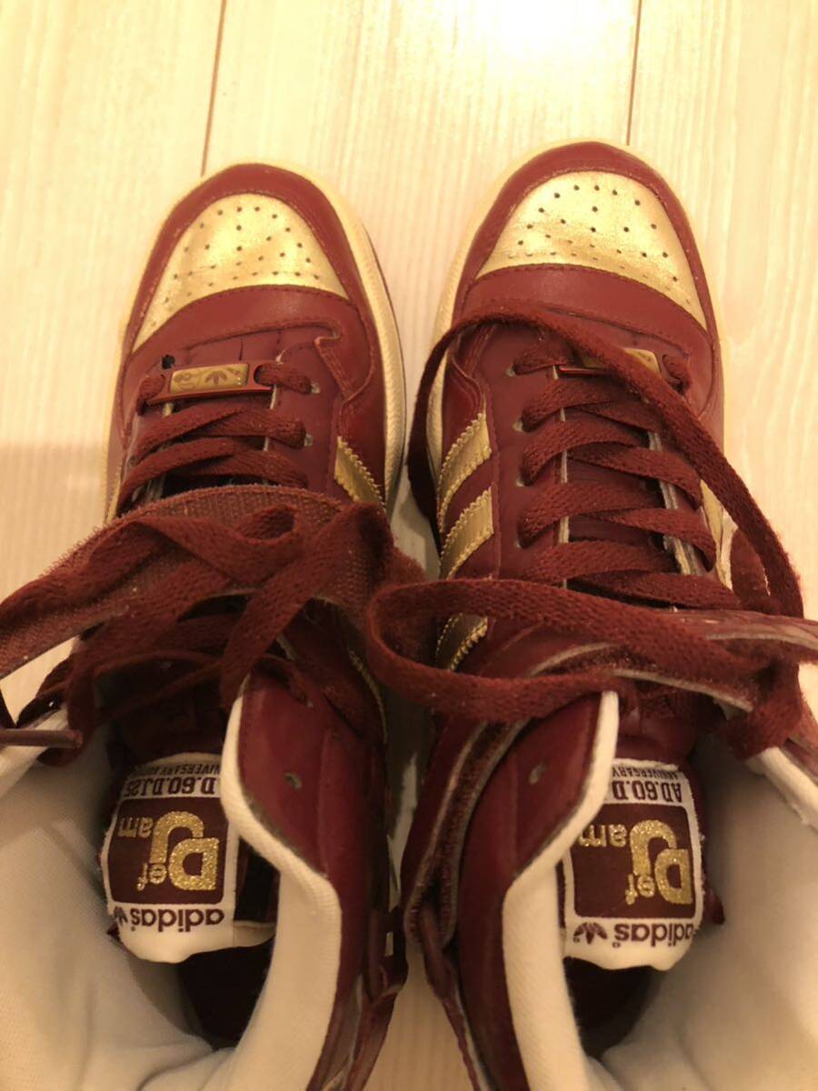 Men's Adidas Def Jam 25th Anniversary Forum Mid Sneakers Rouge/Gold/White UK 8.5_画像5