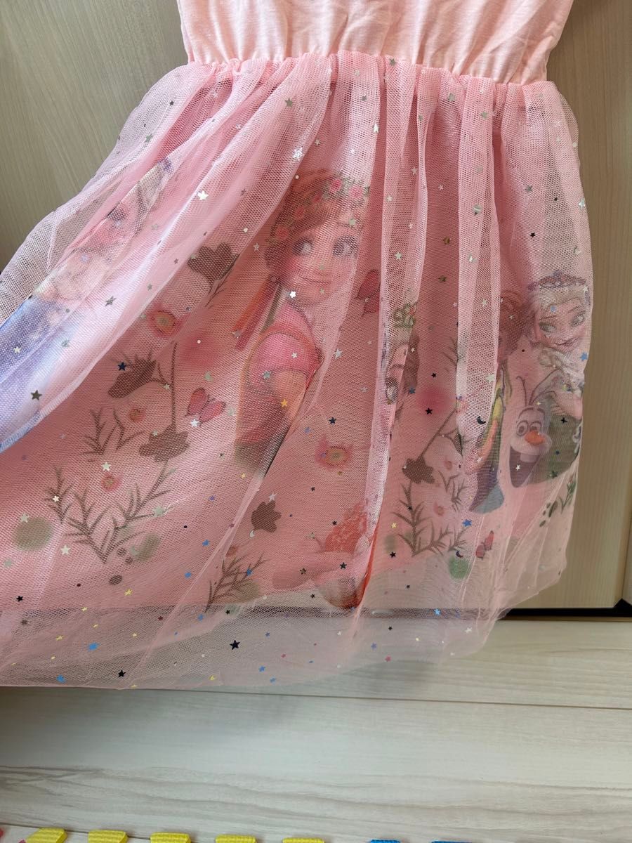 半袖ワンピース 女の子 子供服アナと雪の女王エルサ身長120cm ワンピース 半袖ワンピース ピンク 花柄