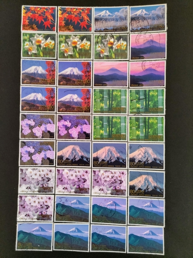 使用済み切手　「２００８霊峰富士と四季の植物」　１０種完　３６枚_画像1