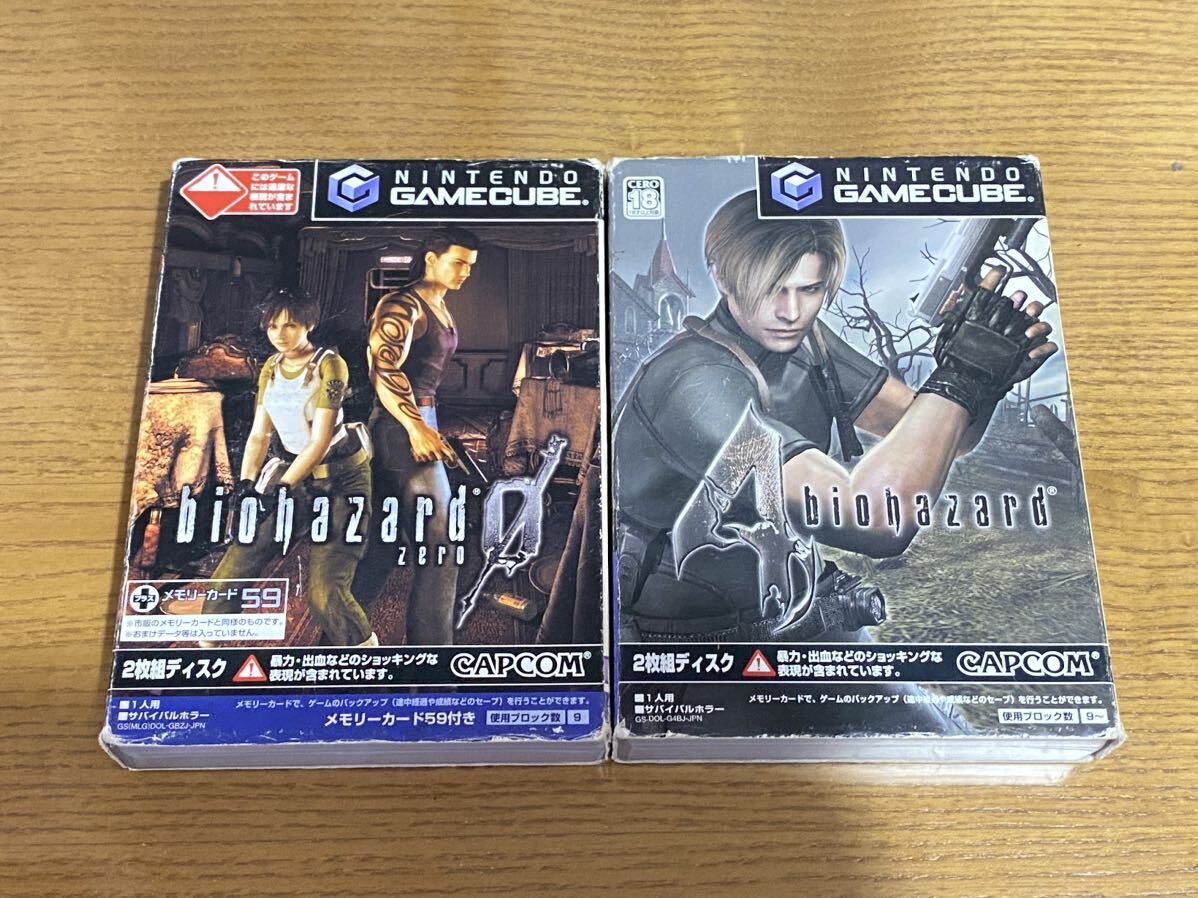 中古 Biohazard 0,4 2本セット メモリーカード59付き Nintendo ニンテンドーゲームキューブ GCソフト バイオハザードの画像1