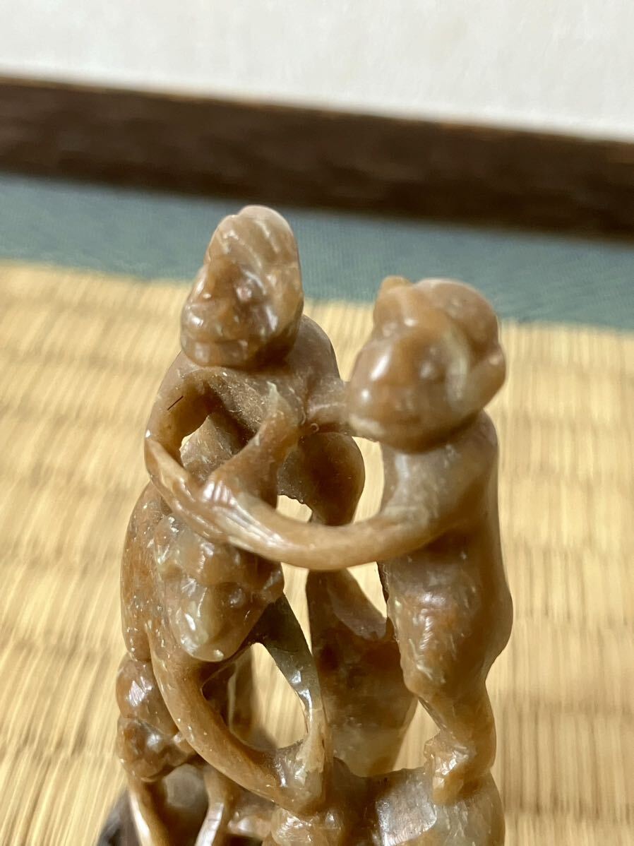 中国美術 猴子 壽山石彫刻 古美術品 唐物 置物 中国古玩 _画像3