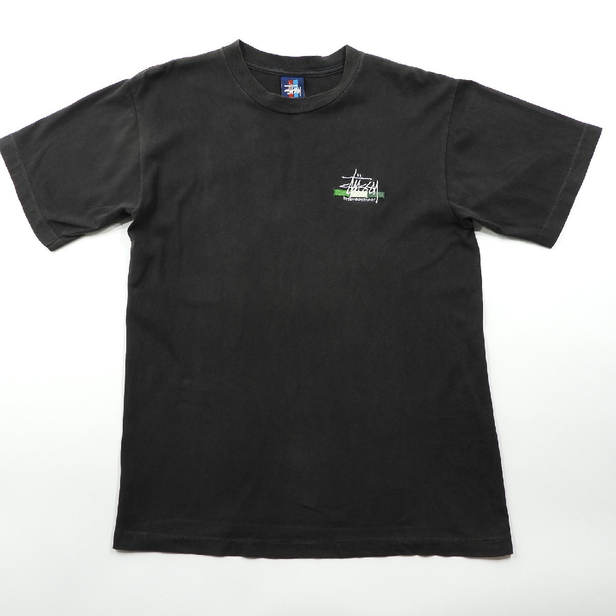 90's STUSSY ステューシー 半袖 Tシャツ アメリカ製 ブラック size M #18602 送料360円 オールド ストリート ロゴ 刺繍 USA 米国製_画像1