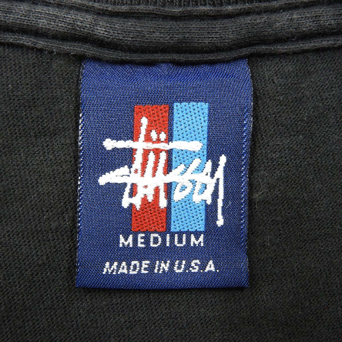 90's STUSSY ステューシー 半袖 Tシャツ アメリカ製 ブラック size M #18602 送料360円 オールド ストリート ロゴ 刺繍 USA 米国製_画像3