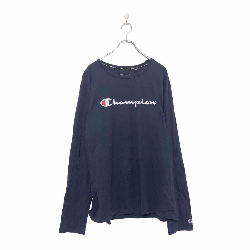 Champion 長袖 ロゴ Tシャツ チャンピオン XL ネイビー プリント シンプル ビッグサイズ 古着卸 アメリカ仕入 a604-5748_画像1