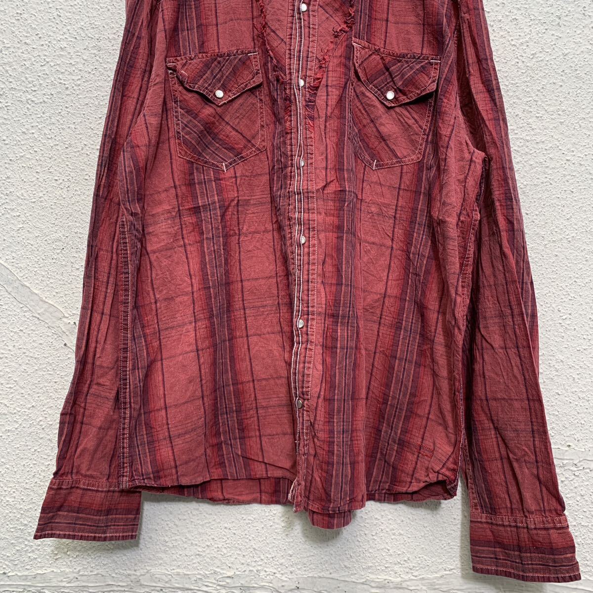 中古 古着 Levi's 長袖 チェック ウエスタンシャツ XL レッド リーバイス スナップボタン ダブルポケット 古着卸 アメリカ仕入 a604-5090_画像3