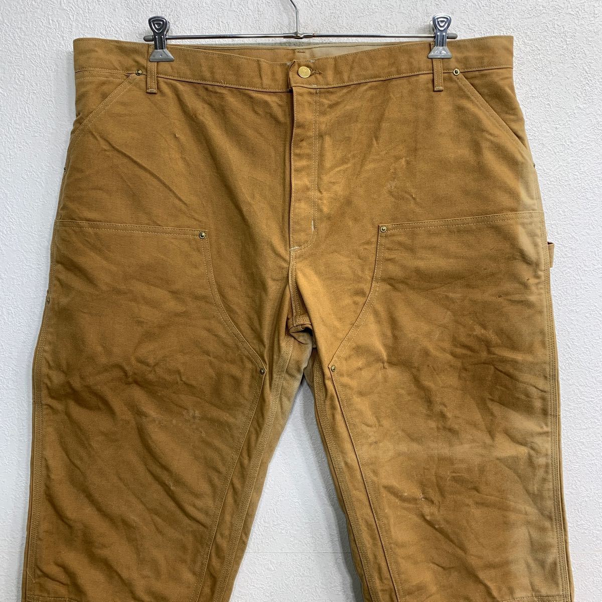 Carhartt ワークパンツ W46 カーハート ダブルニー ペインターパンツ ビッグサイズ ブラウン コットン USA製 古着卸 アメリカ仕入 2401-537_画像2