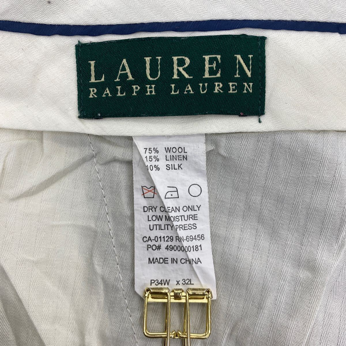 Polo Ralph Lauren スラックスパンツ W34 ポロラルフローレン タック入り 総柄 ヘリンボーン グレージュ 古着卸 アメリカ仕入 2401-901_画像8