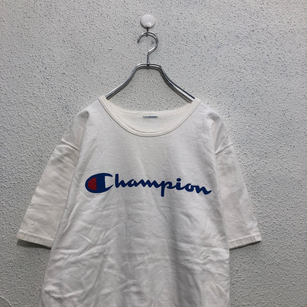 Champion 半袖 ロゴ Tシャツ チャンピオン XL~ ホワイト プリント ビッグサイズ クルーネック 古着卸 アメリカ仕入 a604-5500_画像2