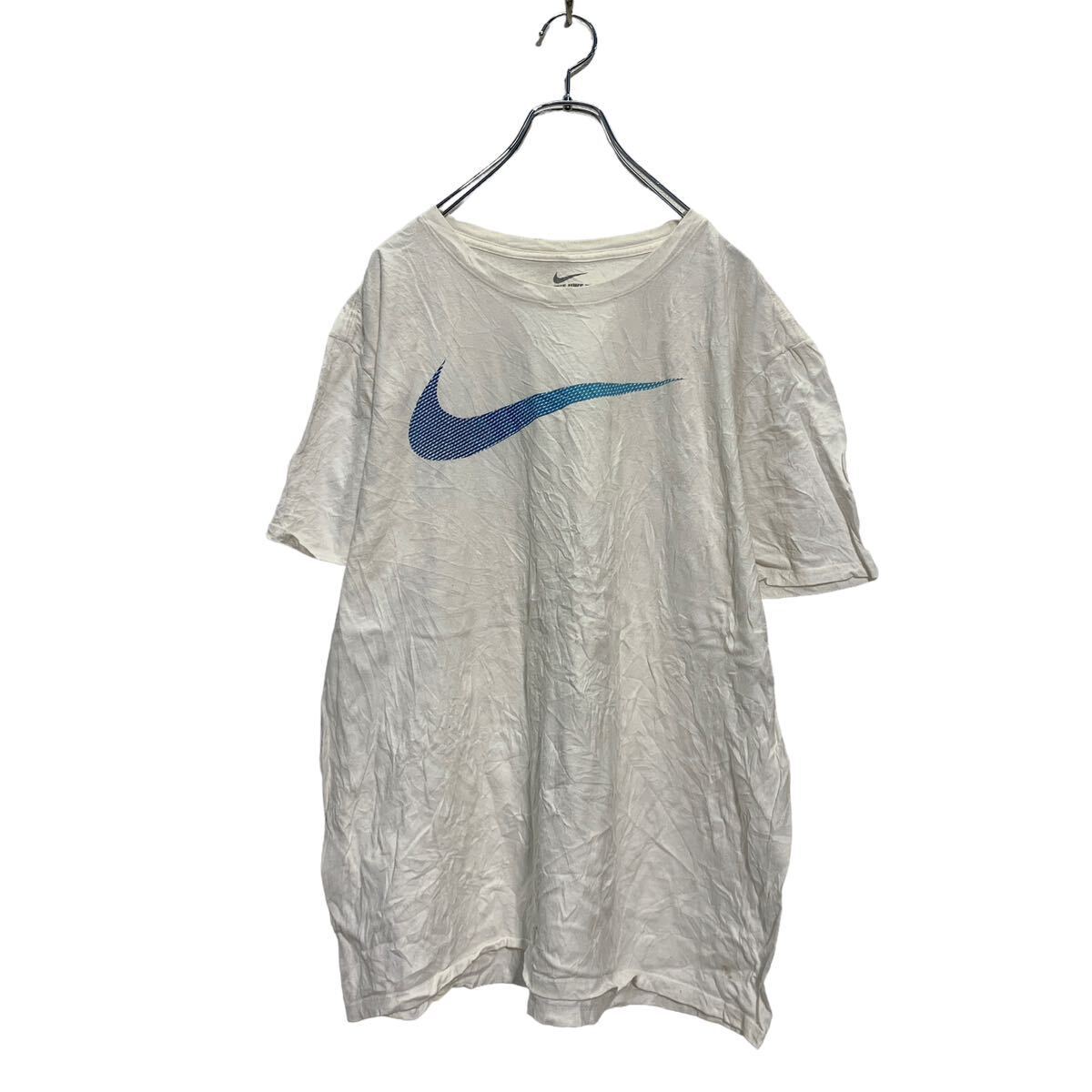 NIKE 半袖 ロゴTシャツ XL ホワイト ブルー ナイキ ビッグサイズ クルーネック スウォッシュ 古着卸 アメリカ仕入 a604-5509_画像1