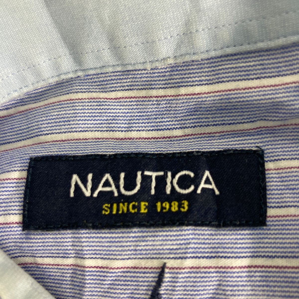 NAUTICA 長袖 ストライプ シャツ L ブルー ホワイト レッド ノーティカ 古着卸 アメリカ仕入 a604-5475_画像9