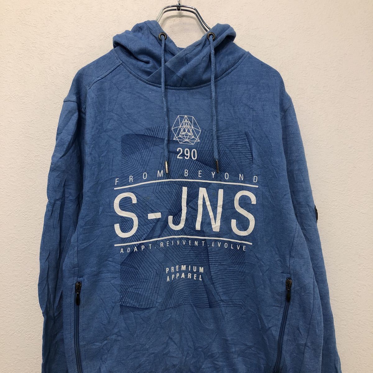 SgJ プリント スウェット パーカー L ブルー ホワイト ポケット フーディ S-JNS 古着卸 アメリカ仕入 a510-6228_画像2