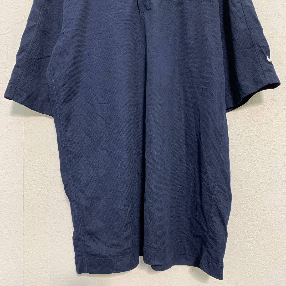NIKE 半袖 ポロシャツ M ネイビー ナイキ ドライフィット ワンポイント 企業ロゴ 古着卸 アメリカ仕入 a604-5564_画像3