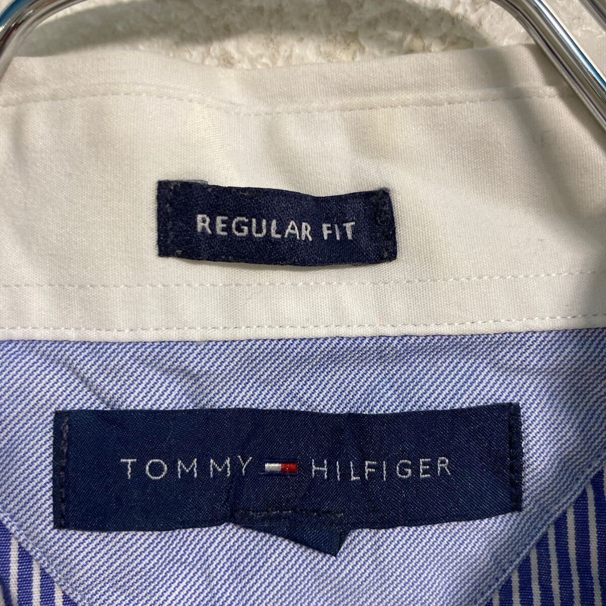 TOMMY HILFIGER 長袖 ボーダー シャツ L ブルー ホワイト トミーヒルフィガー 古着卸 アメリカ仕入 a604-5571_画像9