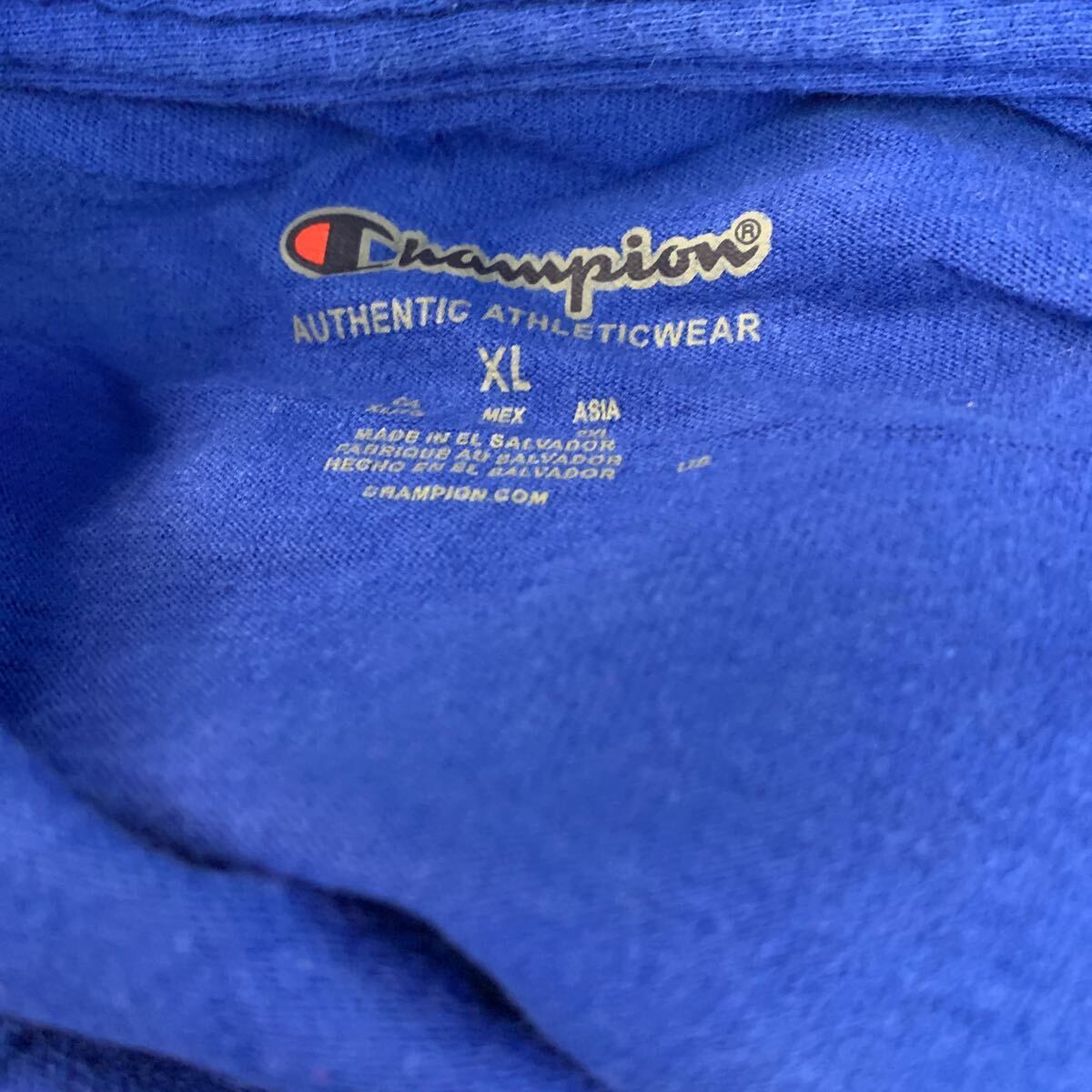 Champion 半袖 ロゴTシャツ XL ブルー チャンピオン ビッグサイズ クルーネック ワンポイント 刺繍ロゴ 古着卸 アメリカ仕入 a604-5606_画像10