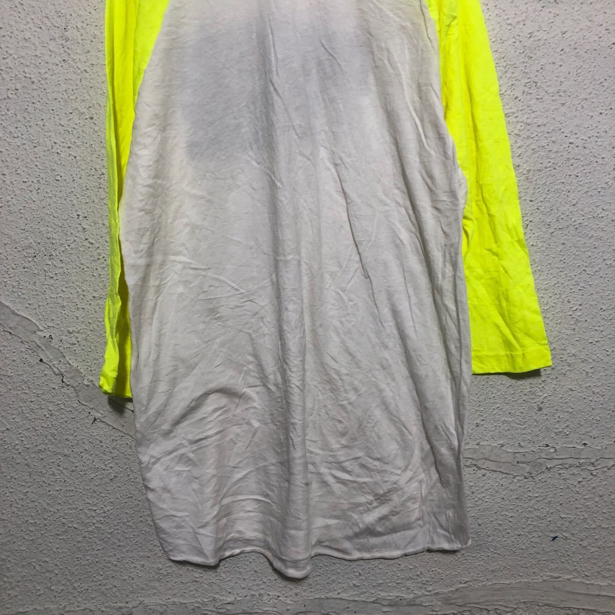 American Apparel 長袖 プリント Tシャツ L ネオンイエロー ホワイト ブラック ラグラン ロンT 古着卸 アメリカ仕入 a511-5636_画像7