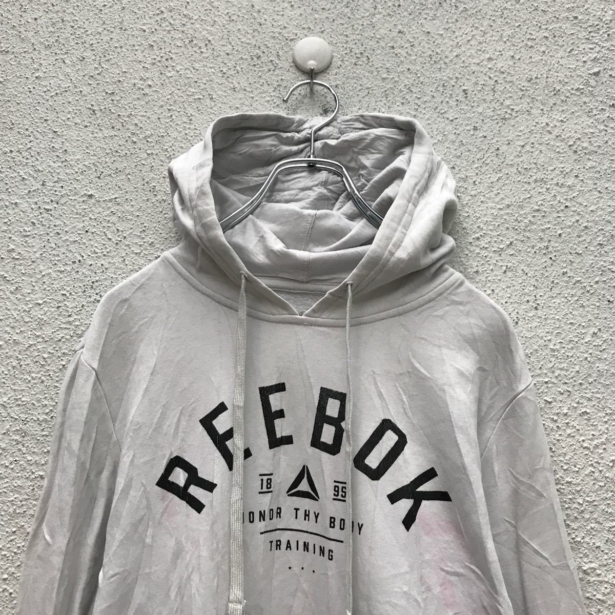 Reebok プリント スウェット パーカー M ホワイト リーボック プルオーバー 古着卸 アメリカ仕入 a511-5338_画像2