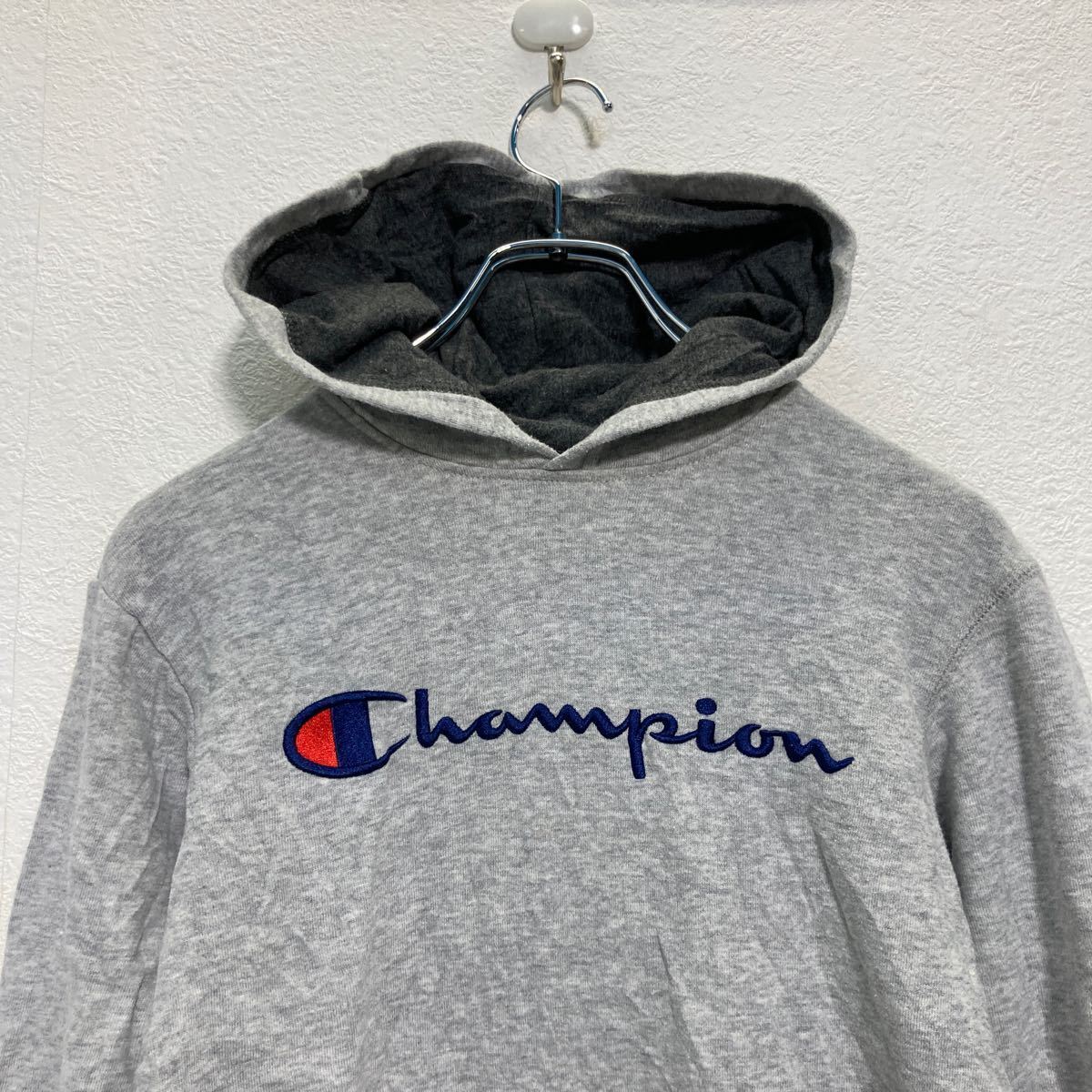 Champion ロゴ スウェットパーカー L グレー チャンピオン フーディー ポケット古着卸 アメリカ仕入 a511-5226_画像2