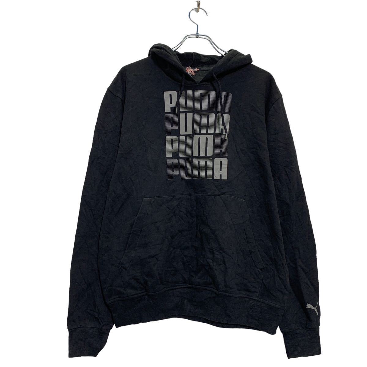 PUMA プリント スウェット パーカー M～ ブラック グレー プーマ 裏起毛 古着卸 アメリカ仕入 a512-5219_画像1