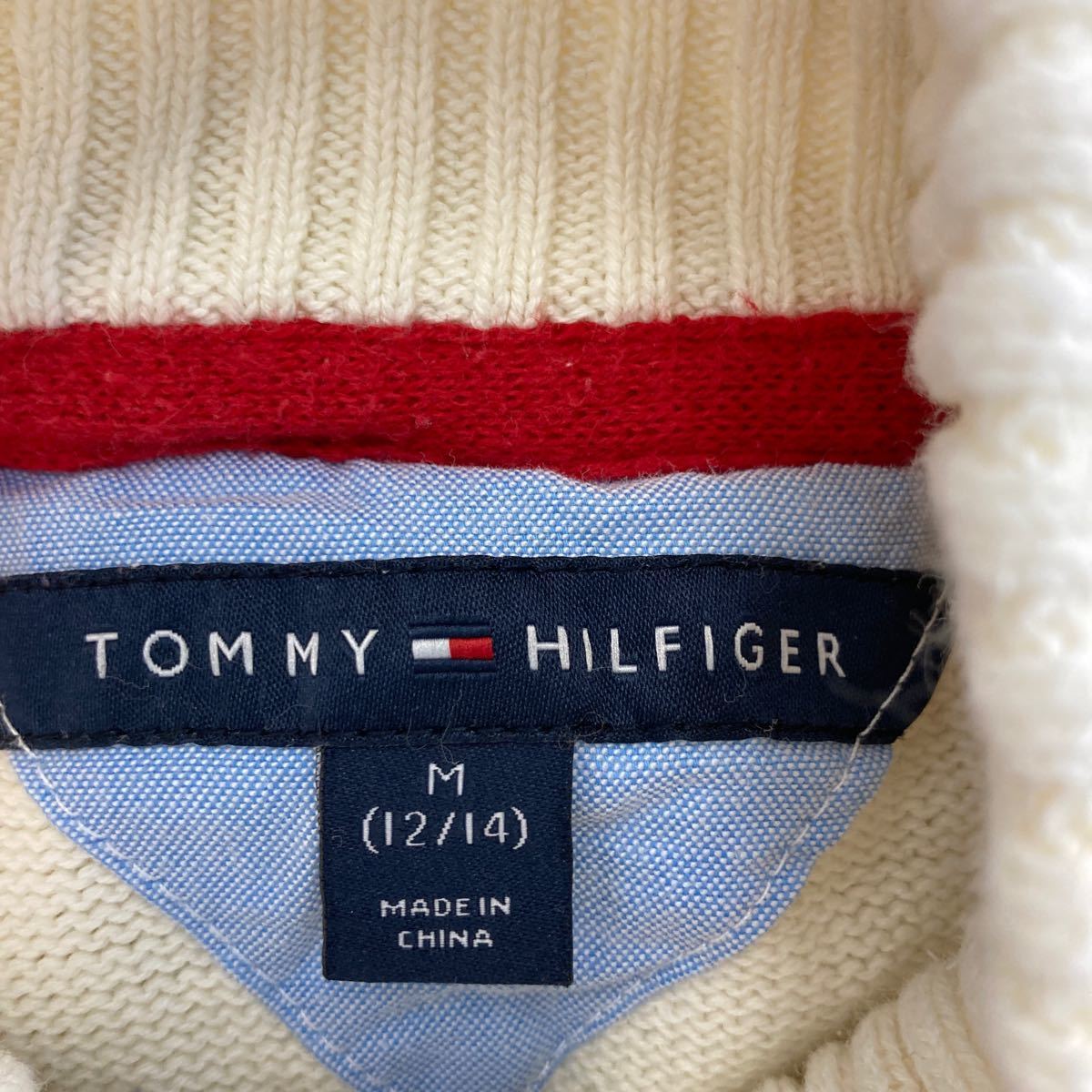 TOMMY HILFIGER コットン ニット セーター キッズ M ホワイト トミーヒルフィガー ハーフボタン ケーブル 古着卸 アメリカ仕入 a601-5548_画像9
