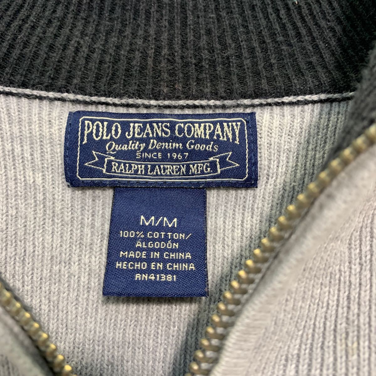 POLO JEANS COMPANY ハーフジップ コットン セーター M グレー ブラック ポロジーンズ 古着卸 アメリカ仕入 a601-6431_画像8