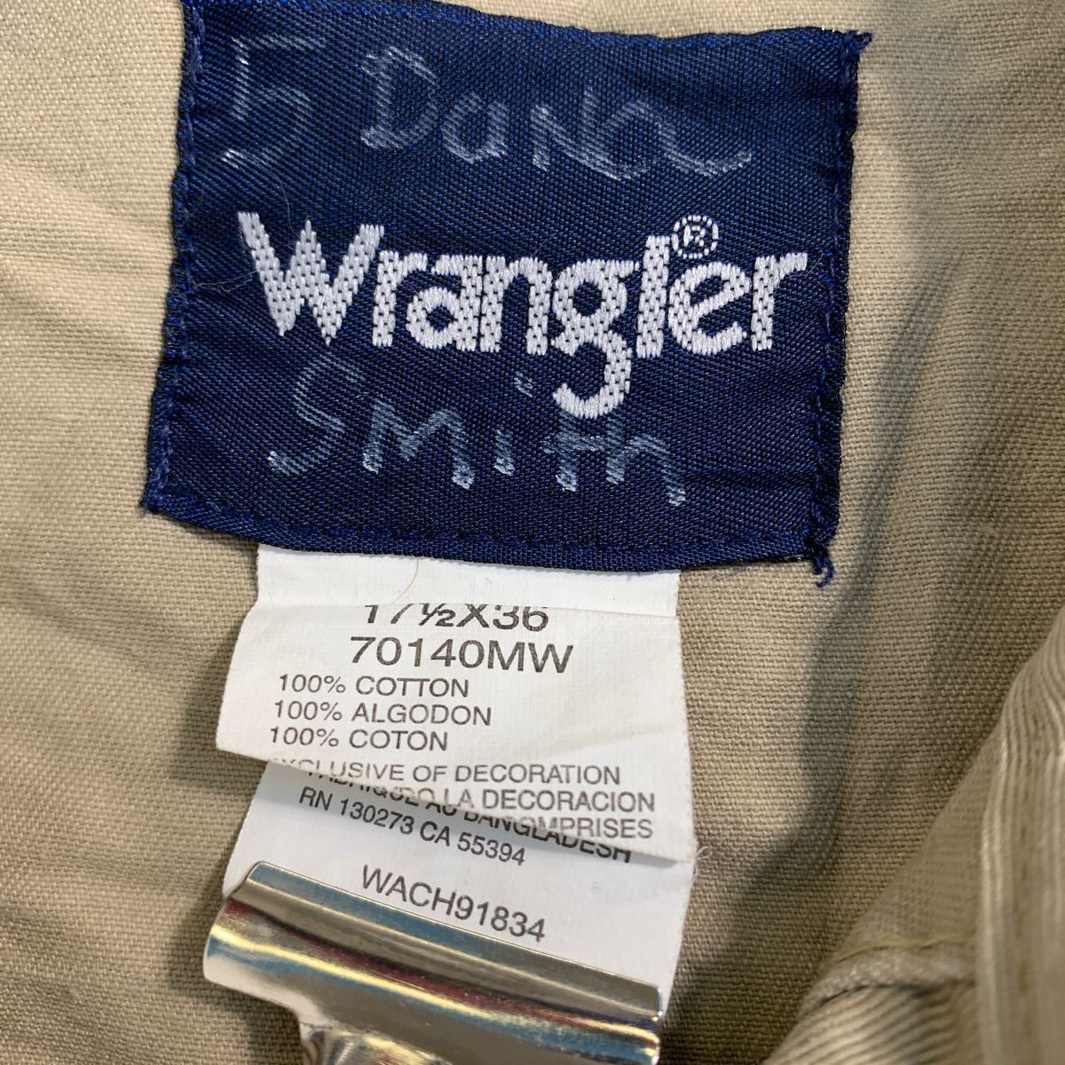 Wrangler 長袖 ウエスタンシャツ 17 1/2×36 XL～ ベージュ 無地 ラングラー スナップボタン 古着卸 アメリカ仕入 a601-6666_画像9