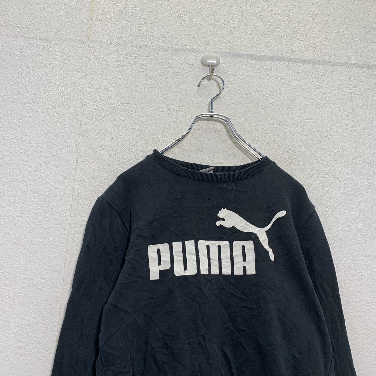 PUMA ロゴ スウェット トレーナー キッズ XL 160～ ブラック ホワイト プーマ 裏起毛 古着卸 アメリカ仕入 a601-5900_画像3