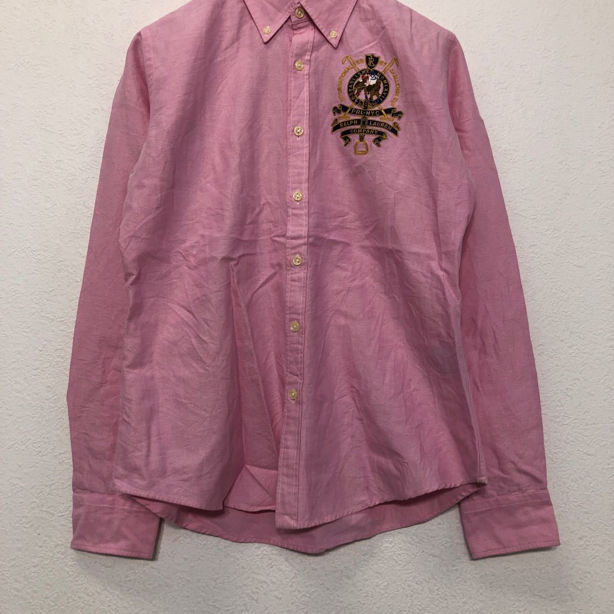 RALPH LAUREN 長袖 柄シャツ 8 ピンク イエロー ブラック ラルフローレン 刺繍 古着卸 アメリカ仕入 a601-6698の画像3