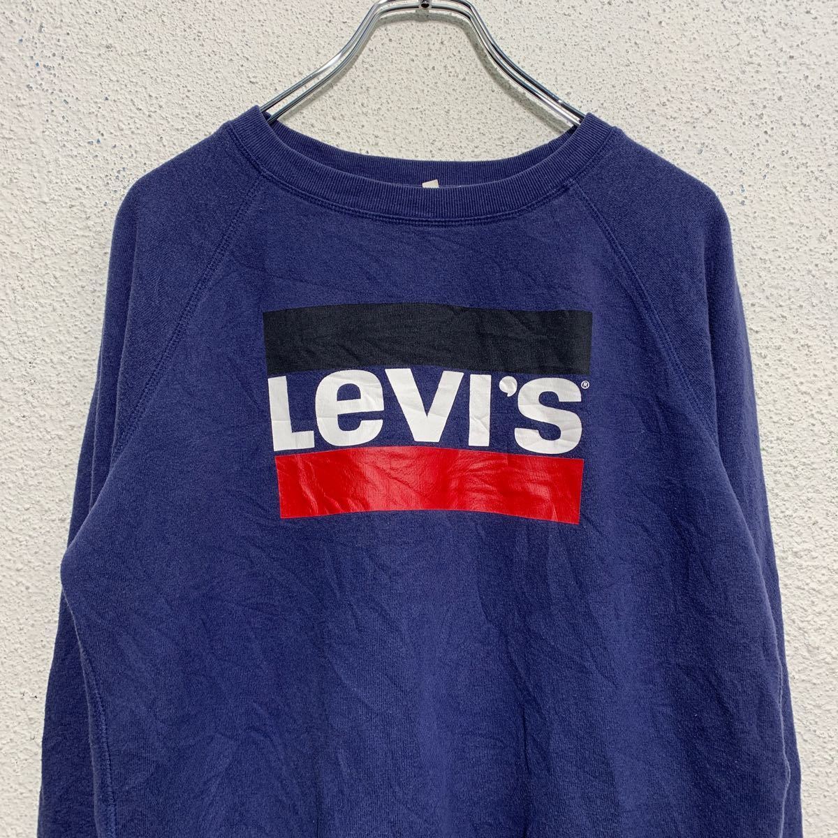 Levi's プリント スウェット トレーナー S ネイビー リーバイス 裏起毛 薄手 古着卸 アメリカ仕入 a602-6037_画像2