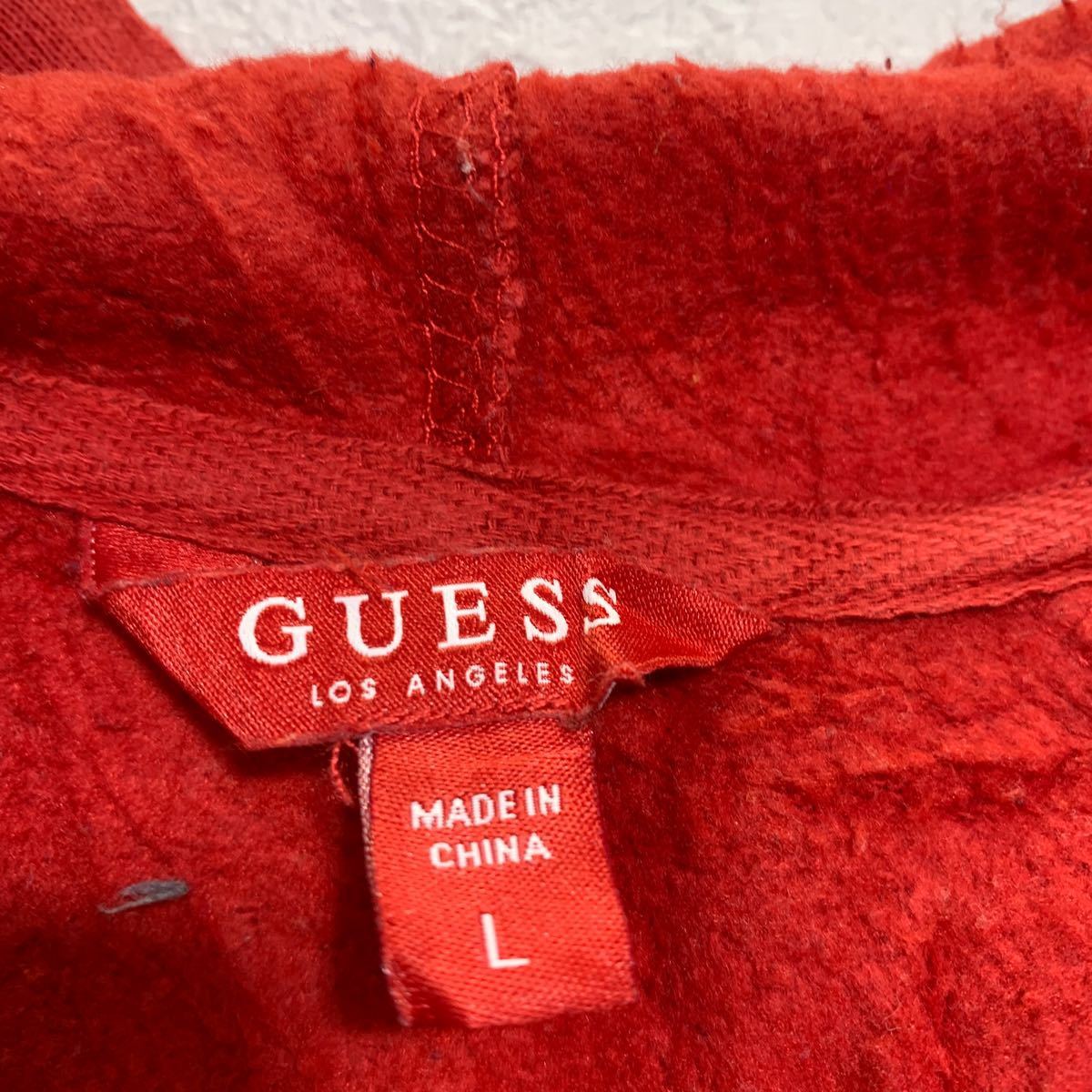 GUESS プリント スウェット クロップド丈 パーカー L レッド ゲス 裏起毛 古着卸 アメリカ仕入 a602-5481_画像7