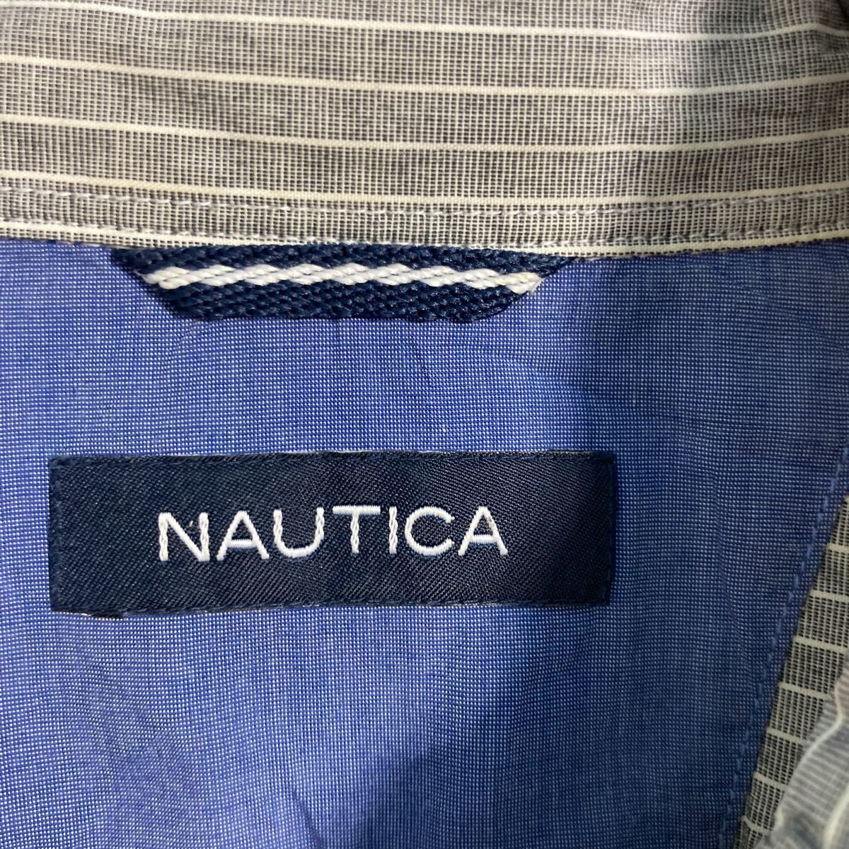 NAUTICA 長袖 ストライプシャツ M グレー ホワイト ノーティカ 古着卸 アメリカ仕入 a602-5872_画像8