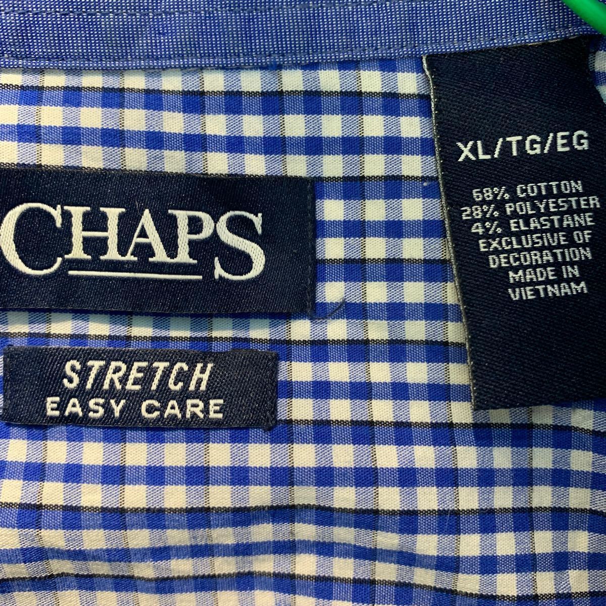 CHAPS 長袖 チェック シャツ XL ブルー ホワイト チャップス ビッグサイズ ボタンダウン ギンガム 古着卸 アメリカ仕入 a602-6051_画像8