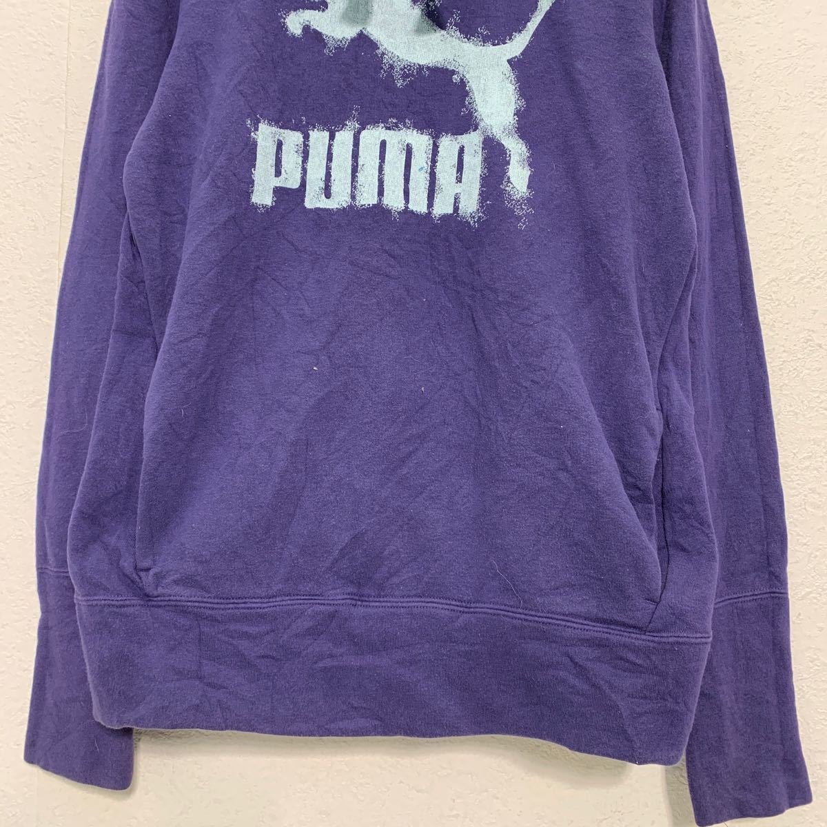 PUMA print sweat sweatshirt S purple Puma ta-toru neck pocket reverse side pie ru Logo old clothes . America buying up a602-6203