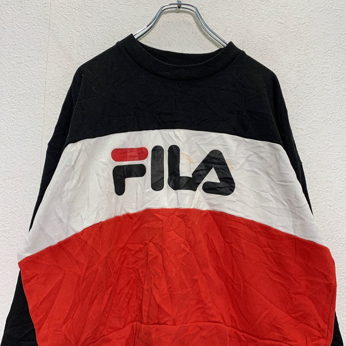 FILA プリント スウェット トレーナー XL～ レディース ブラック レッド ホワイト フィラ ショート丈 古着卸 アメリカ仕入 a602-5659_画像2