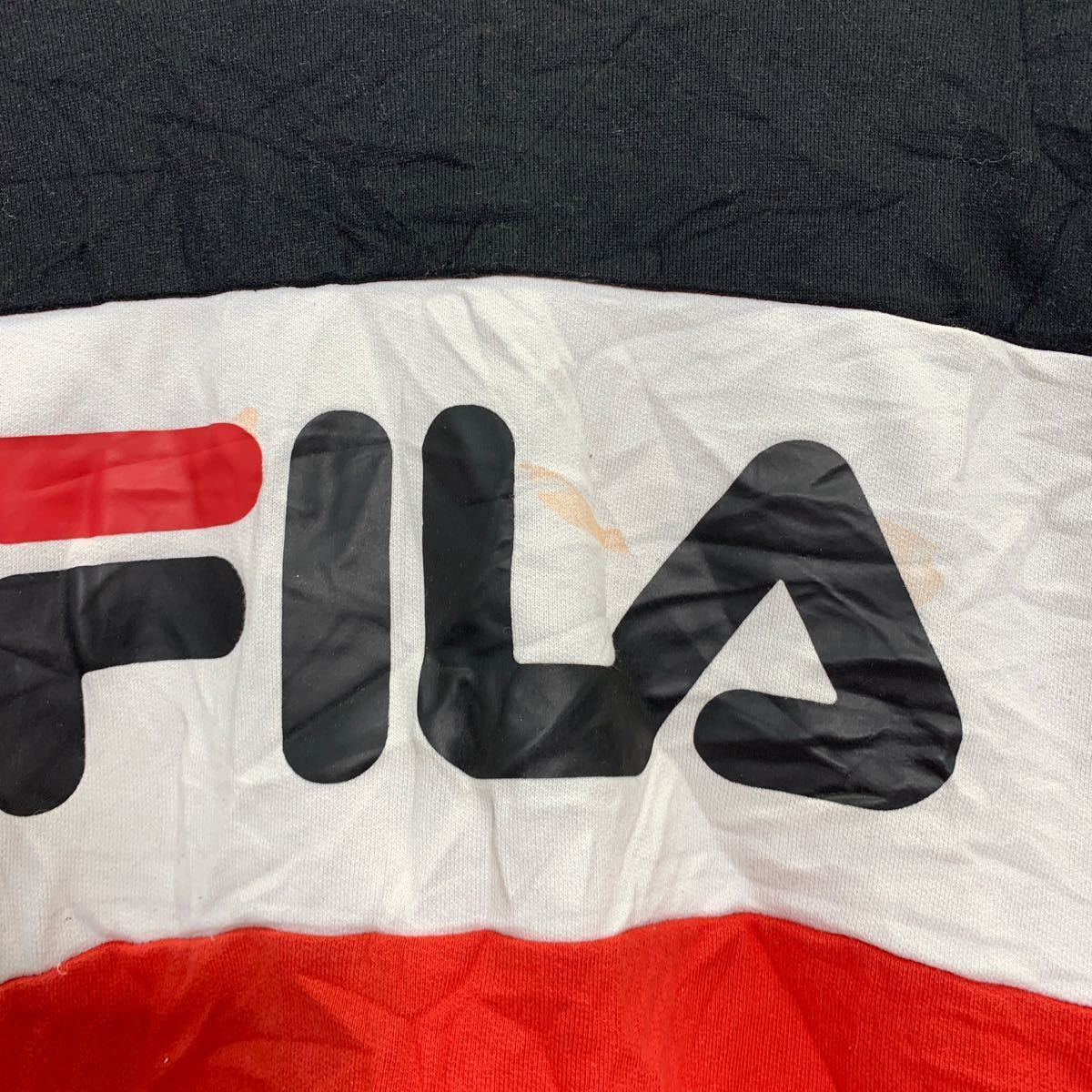 FILA プリント スウェット トレーナー XL～ レディース ブラック レッド ホワイト フィラ ショート丈 古着卸 アメリカ仕入 a602-5659_画像4