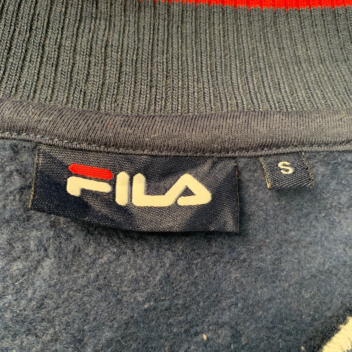 FILA Vネック スウェット トレーナー S レディース ネイビー レッド フィラ 裏起毛 襟ニット ロゴ 古着卸 アメリカ仕入 a602-6288_画像8