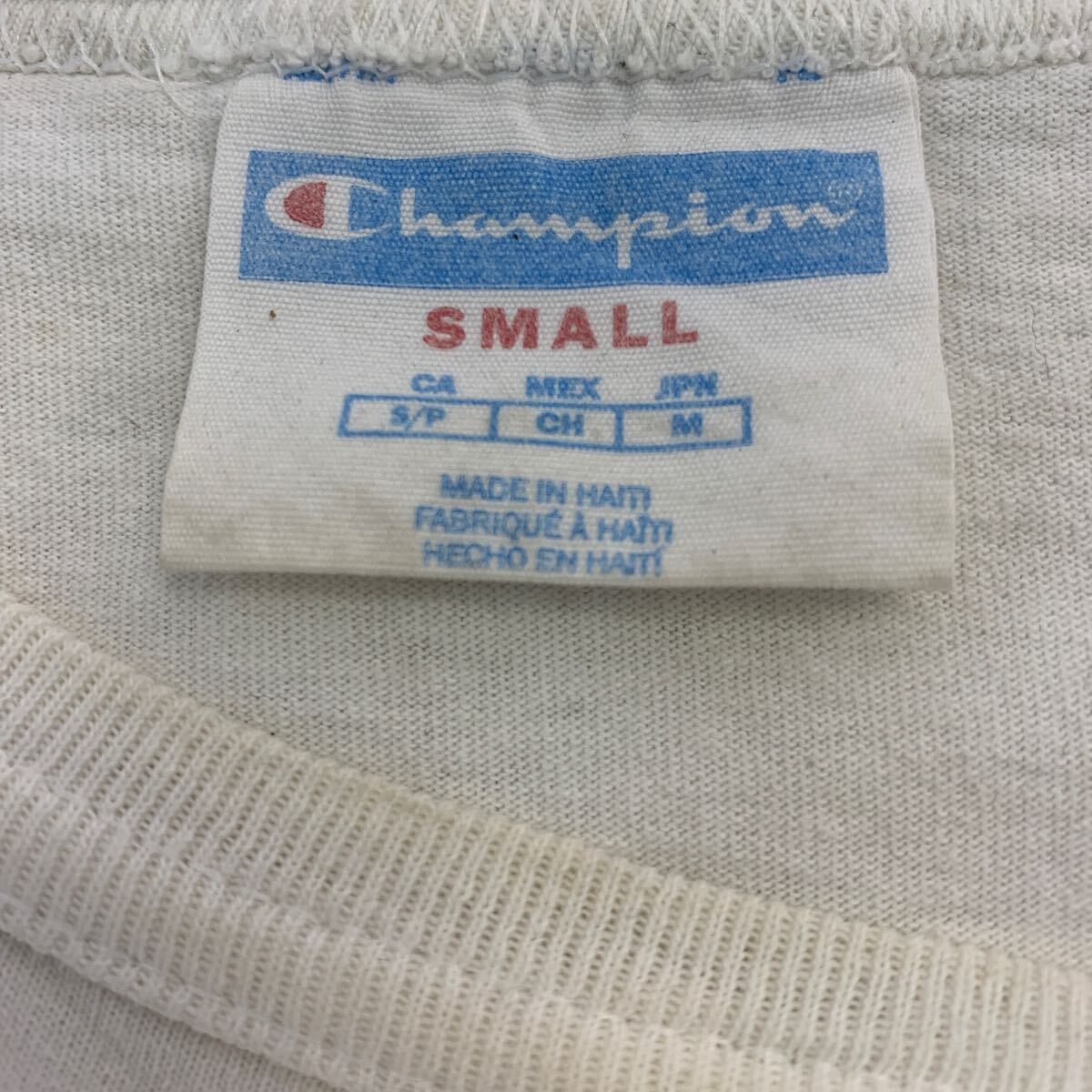 Champion 半袖 ロゴTシャツ S オフホワイト チャンピオン クルーネック 迷彩プリント 袖ロゴ 古着卸 アメリカ仕入 a603-6803_画像10