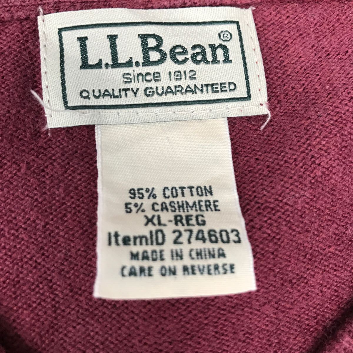 L.L.Bean コットン カシミヤ混紡 ニット セーター XL バーガンディ エルエルビーン ビッグサイズ Vネック 古着卸 アメリカ仕入 a603-5876_画像8