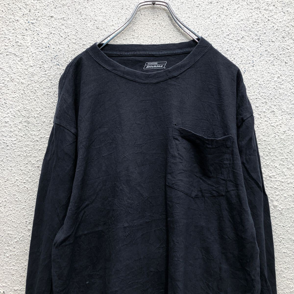 Dickies 長袖 無地Tシャツ M ネイビー ディッキーズ 胸ポケット ロンT ロングTシャツ 古着卸 アメリカ仕入 a603-5576_画像2