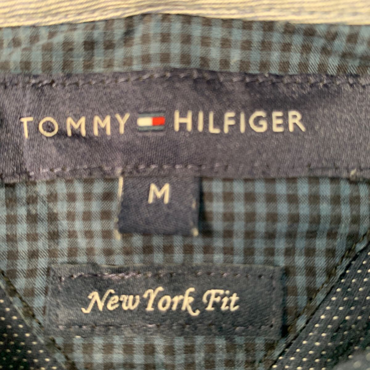 TOMMY HILFIGER 長袖 柄シャツ M ネイビー トミーヒルフィガー ドット柄 ボタンダウン ワンポイントロゴ 古着卸 アメリカ仕入 a603-6414_画像7